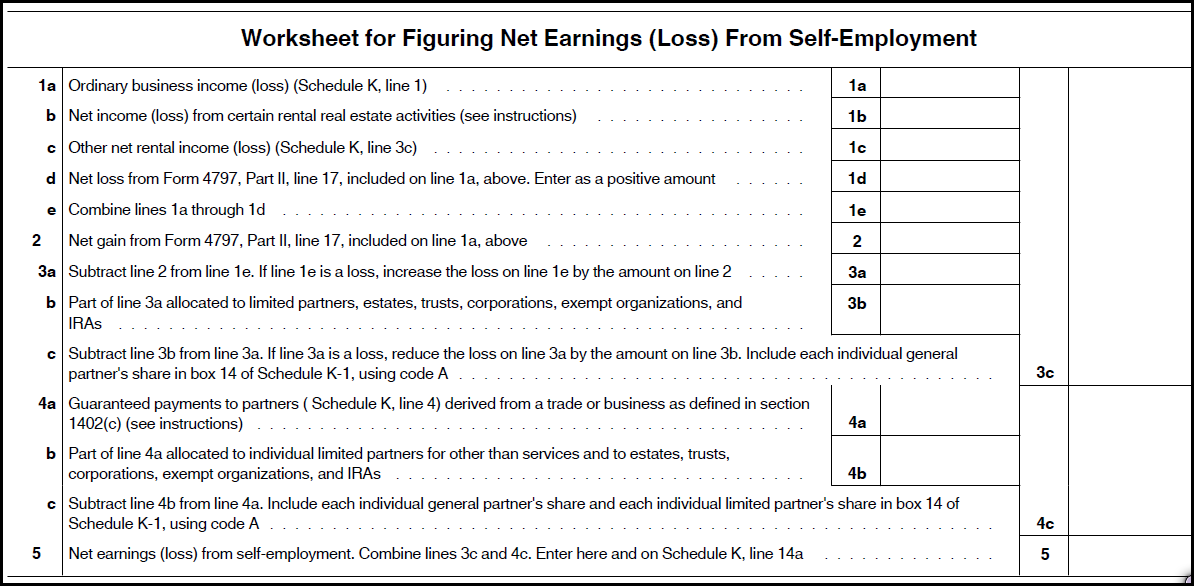form 1065 net earnings from self employment
 Partnership Schedule K Line 11a Calculating Self-E... - Tax ...
