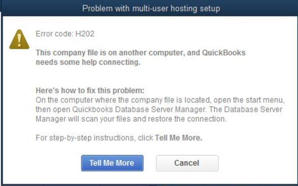 This shows the H202 error message that appears in QuickBooks Desktop.
