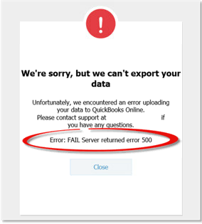 FAIL Server returned error 500 QuickBooks conversion