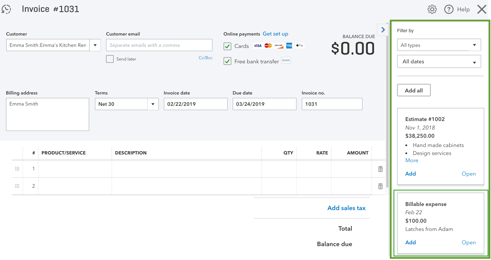 Invoice customers for project expenses