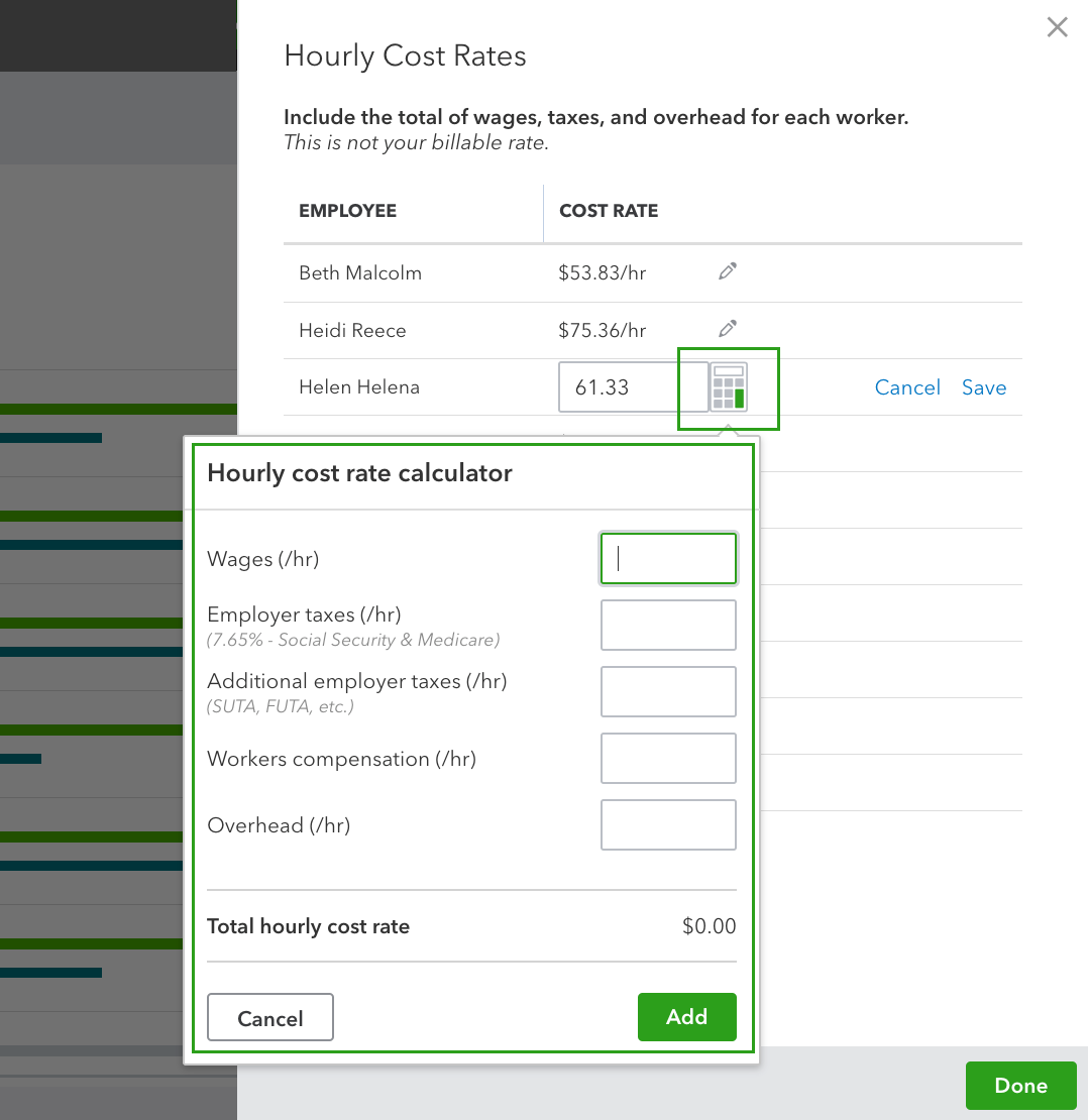 Track income, costs, and profitability by project - Cost Rate window