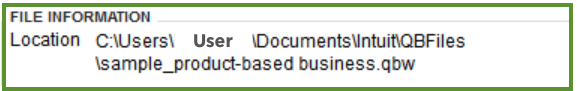 This image shows an example of a file path for your quickbooks file.