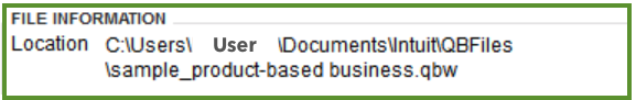 This image shows an example of a file path for your quickbooks file. 