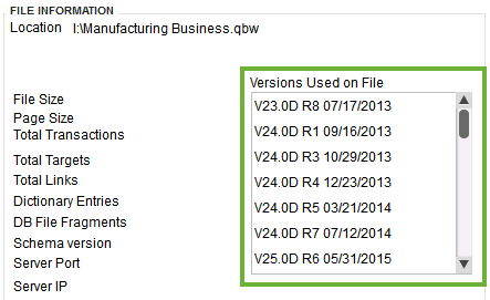 This shows the versions used for this company file. 