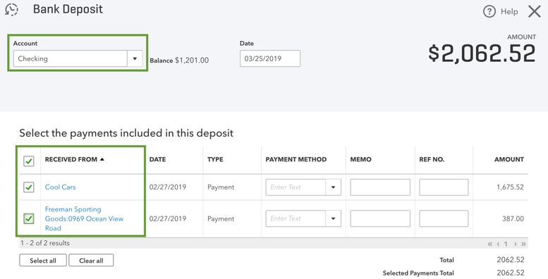 This image shows a normal bank deposit screen with a number of deposits on the page. 