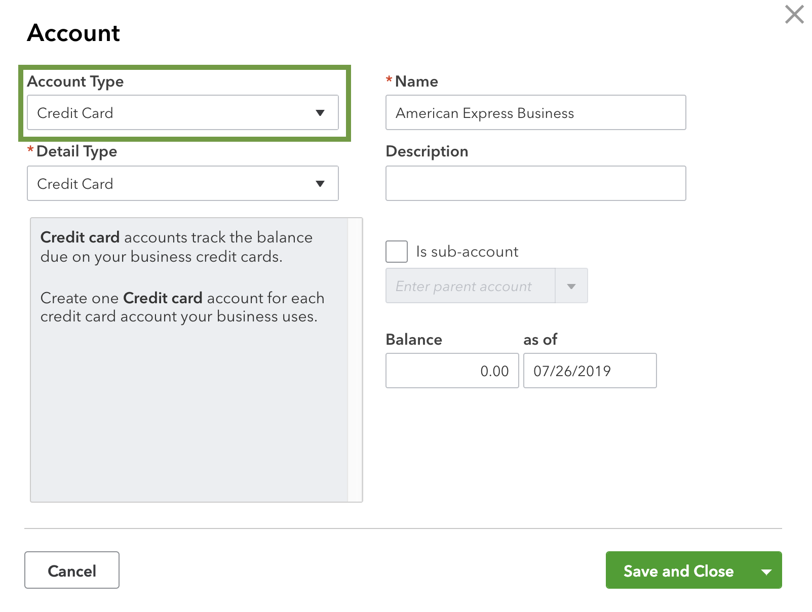 This is the create a new account window on your chart of accounts.