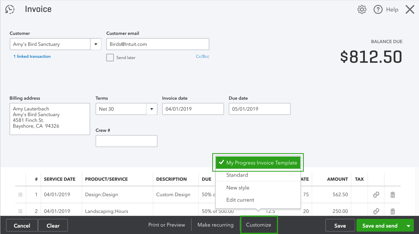 Set up and send progress invoices in QuickBooks Online Throughout Create Invoice Template Quickbooks