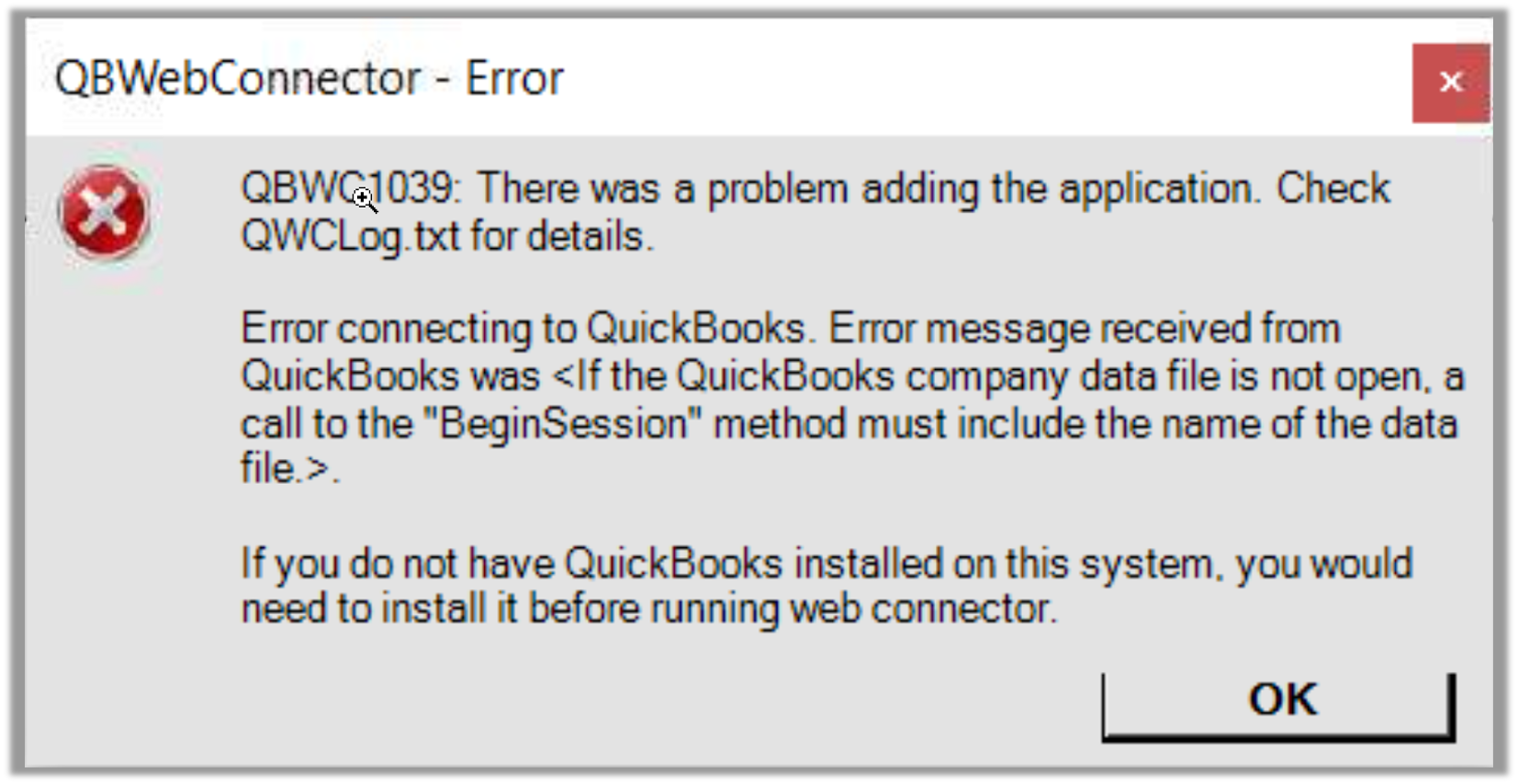 Fix Web Connector error QBWC1039