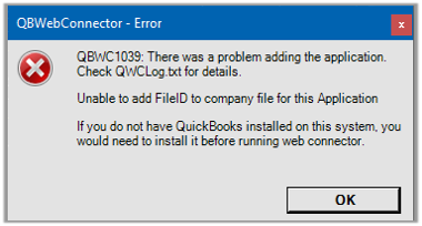 Fix Web Connector error QBWC1039