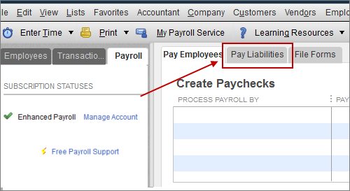 Select the Pay Liabilities tab in the Payroll Center in QuickBooks Desktop