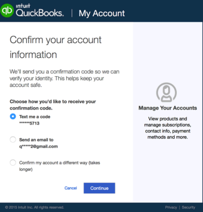 confirm account information in QuickBooks My Account