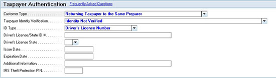 2017 Taxpayer Authentication - Screen 1, Client Information