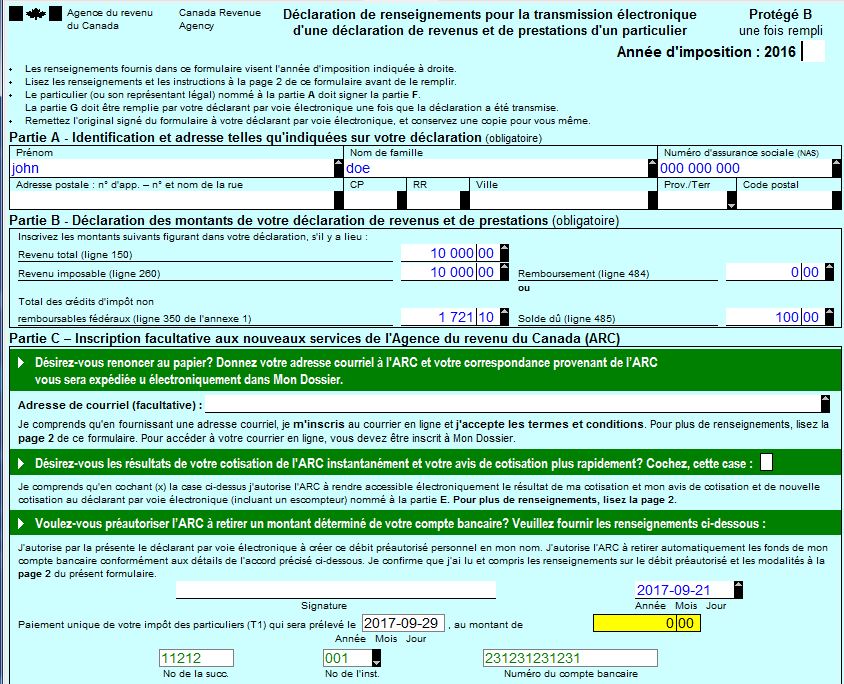 Utilisation du formulaire Débits préautorisés (DPA) T1 ProFile