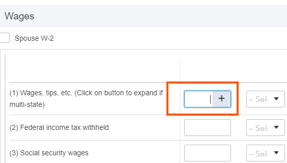 Wages input selected with plus sign button visible.