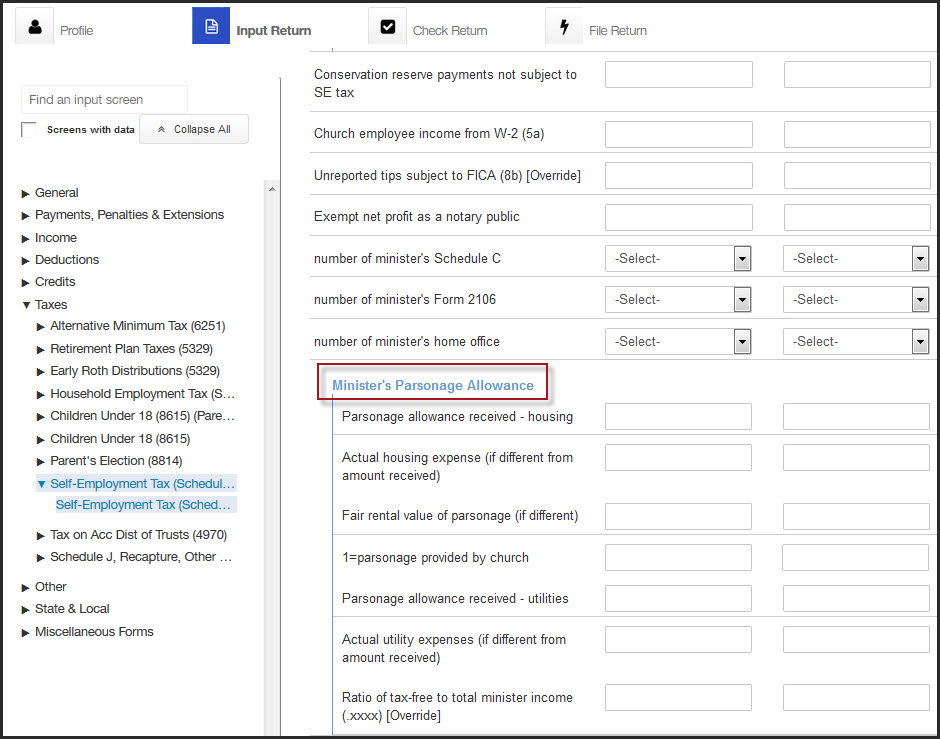 Input for Minister Income Expense and Housing Allowance (Parsonage ...