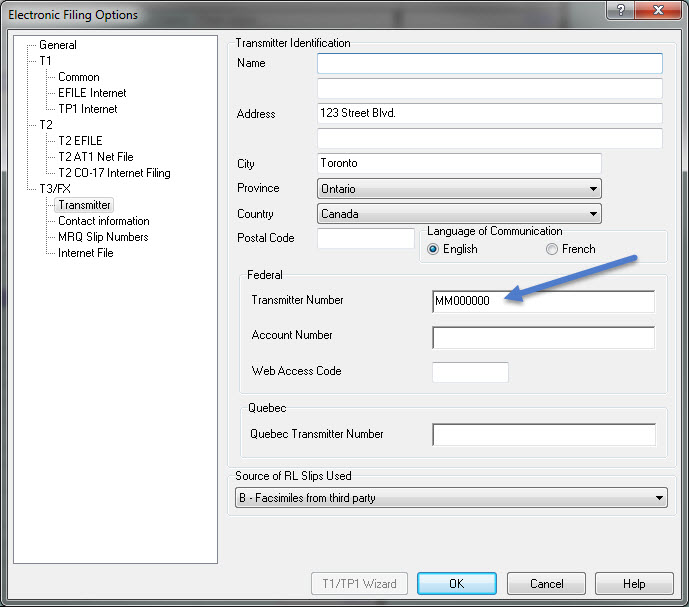 Cannot EFILE T4 slips when the transmitter number is blank