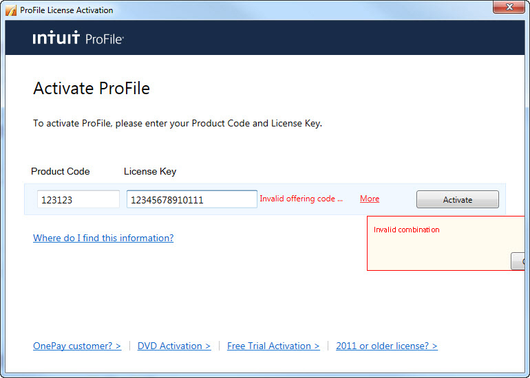 Receiving Invalid Combination Invalid Offering Quickbooks