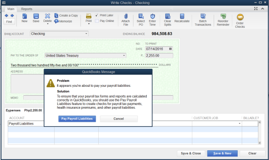 you’re about to pay your payroll liabilities warning in QuickBooks Payroll