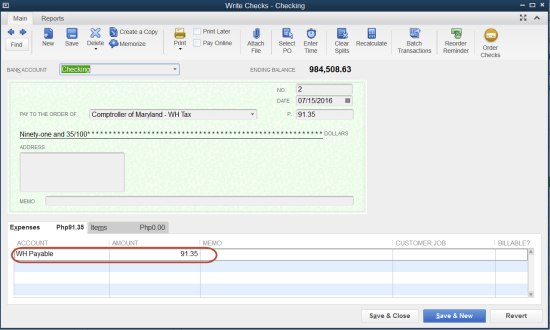 scheduled payroll liabilities amount in QuickBooks Payroll