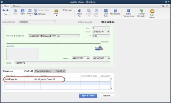 negative amount in scheduled payroll liabilities in QuickBooks Payroll