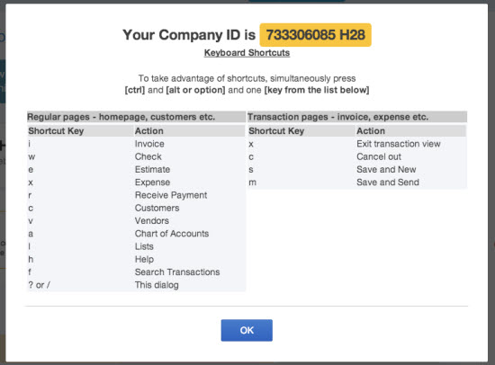 QuickBooks keyboard shortcuts