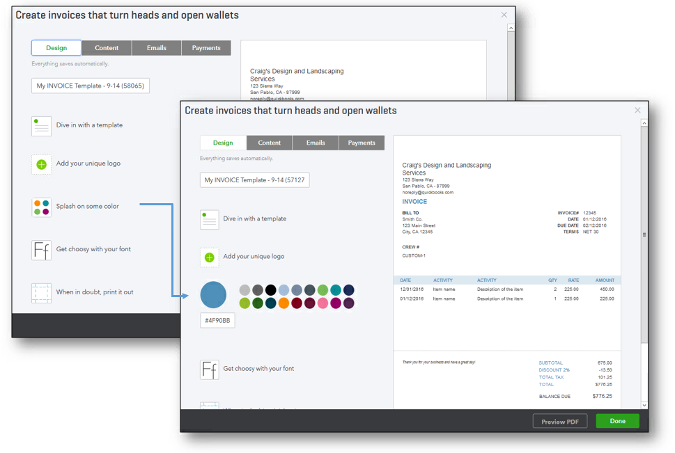 Edit column header colors in QuickBooks print preview