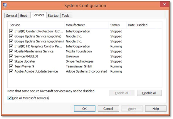 example of Disable all in System Configuration