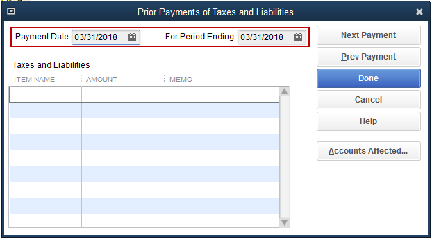 Payment Date and For Period Ending Pay Date fields are selected