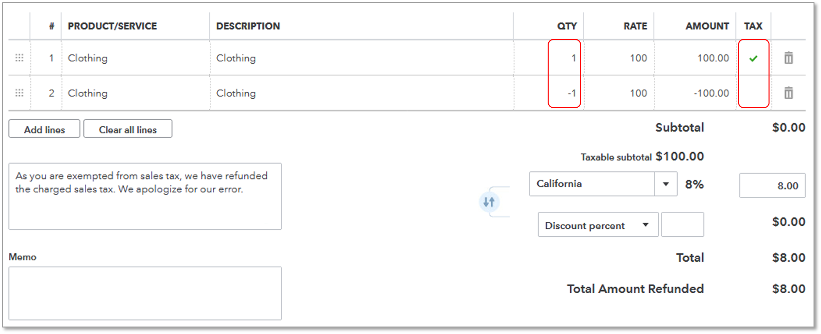 Refund sales tax in QuickBooks online