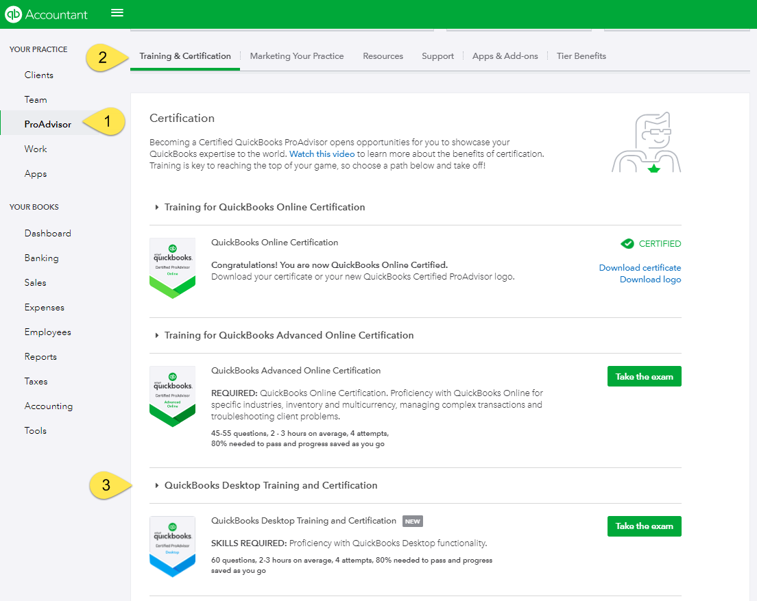 QuickBooks Desktop certification and badges