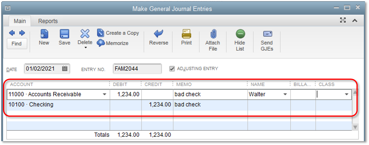 enter quickbooks to journal in how entry (NSF) bounced Funds Sufficient check or from Non Handle