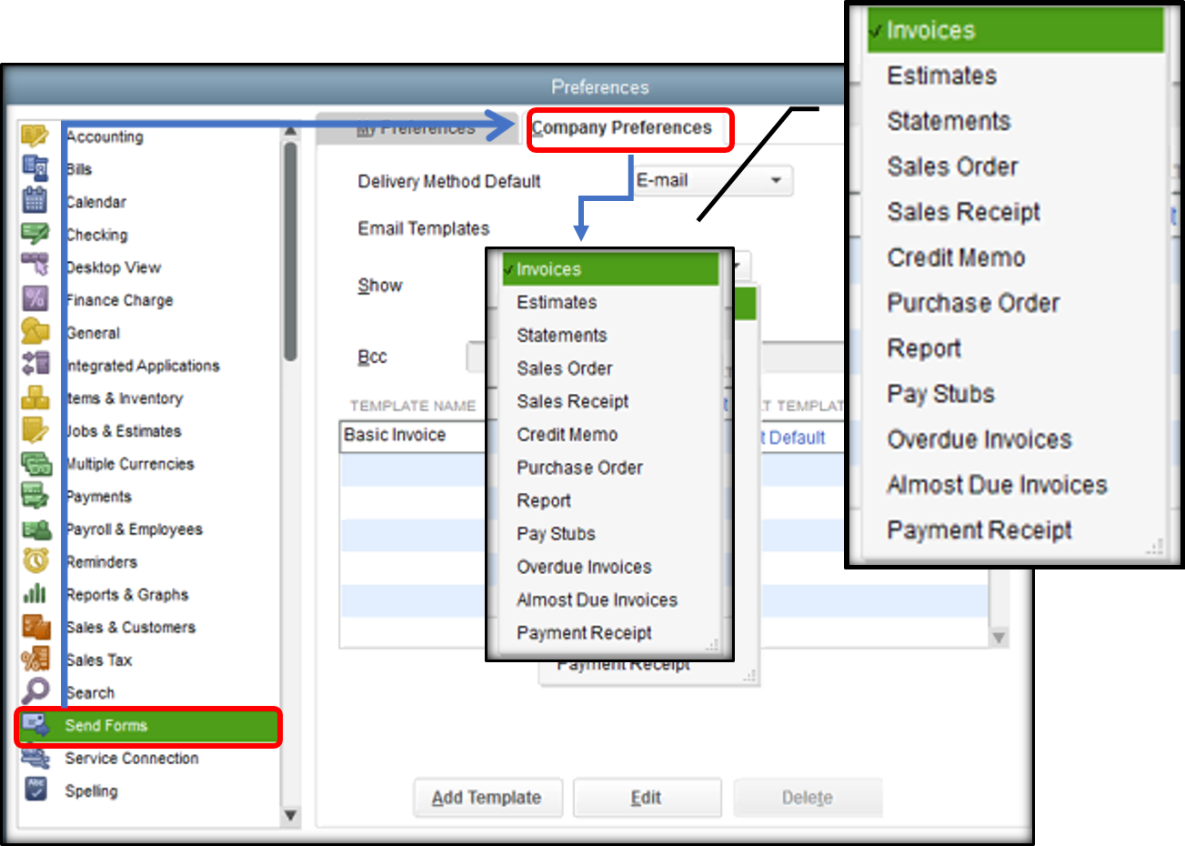 where do you find send forms on quickbooks for mac