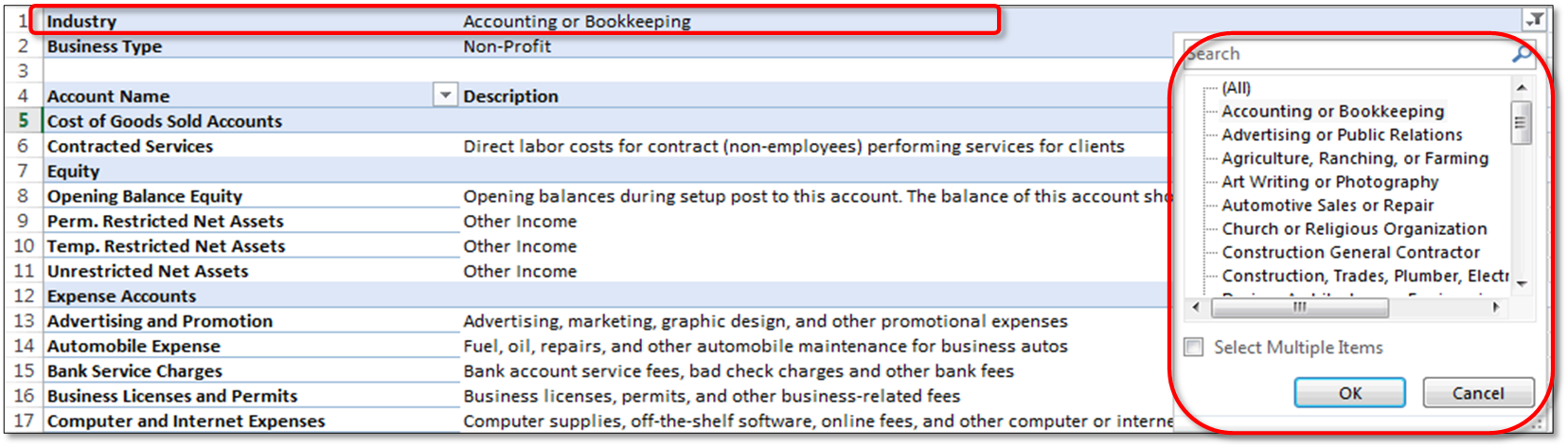 Chart Of Accounts For Construction Company Template