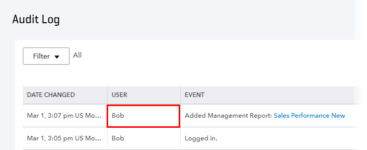 Audit Log user visibility in QuickBooks Online