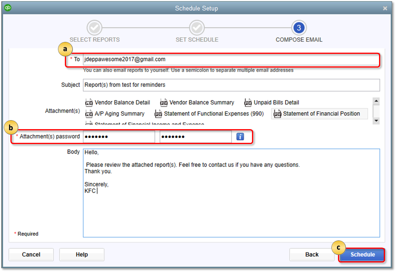 Compose scheduled report email