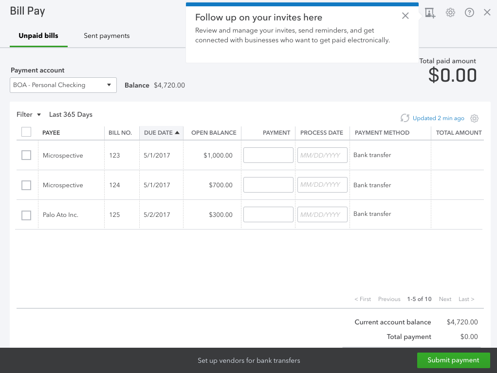 Follow up on vendor invites in QuickBooks Online