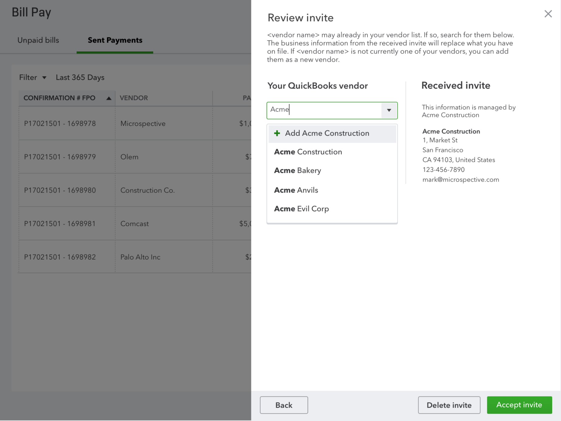 Review vendor invites in QuickBooks Online