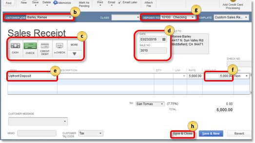 Record upfront deposit on sales receipt in QuickBooks Desktop