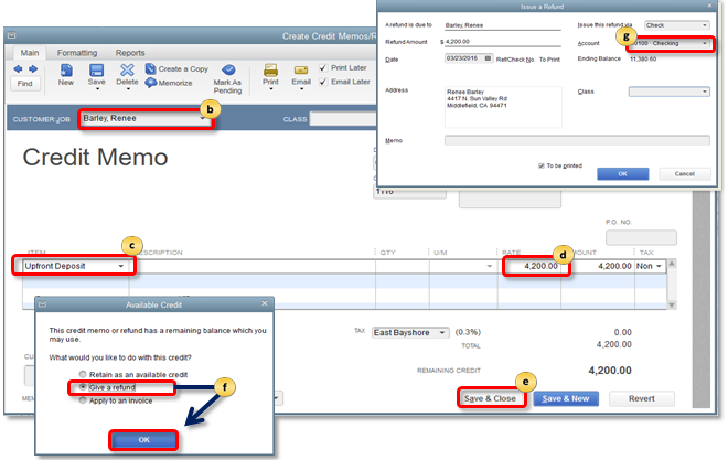 Issue a refund of an upfront deposit for a canceled job in QuickBooks Desktop